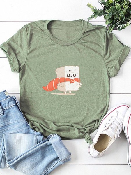 

Super Sushi Women Short Sleeve Casual Shirts & Tops, Army green, T-shirts