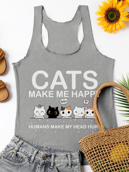 

Cat Cotton-Blend Tank, Gray, Tank Tops