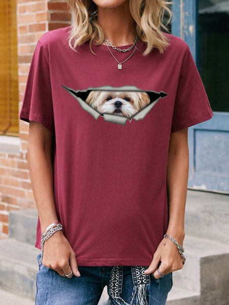Maltese Dog Breaking Through The Wall 3D Graphic Tee, Deep red, T-shirts