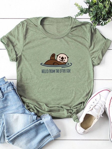 

Hello From The Other Side Crew Neck Casual Shirts & Tops, Army green, T-shirts