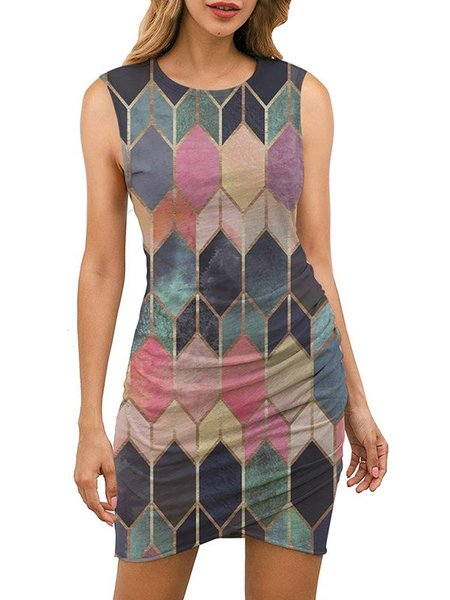 

Girocollo Vacanza senza maniche Stampato Abito, Multicolore, Dresses