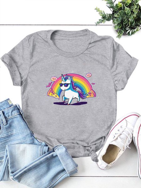 

Super Unicorn Short Sleeve Casual Crew Neck Shirts & Tops, Gray, T-shirts