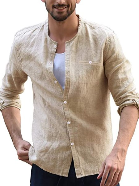 

Casual V Neck Shirts & Tops, Khaki, Men's basic shirt