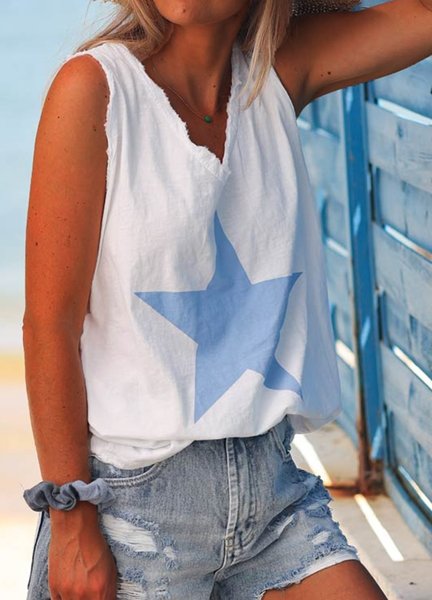 

Sleeveless Cotton-Blend Shirts & Tops, White, Tops