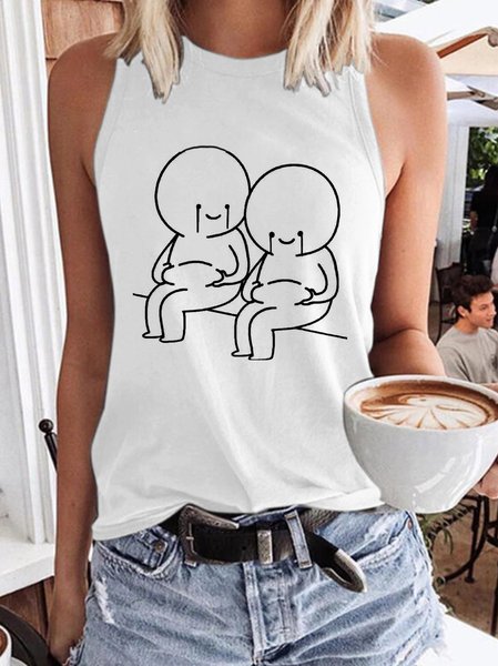 

Funny cartoon Cotton-Blend Sleeveless Vests, White, Tank Tops