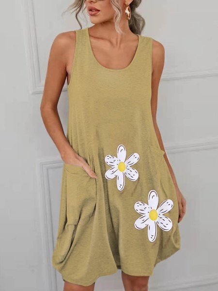

Flowers Cute Holiday Women Dresses, Khaki, Casual Dress