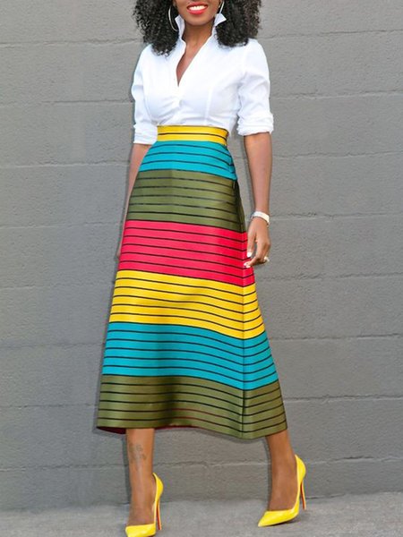 

Vintage Strisce Stampato Floreale Gonna, Come immagine, Skirts