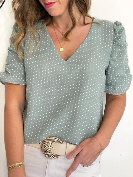 

Simple V Neck Tops, Green, Tops