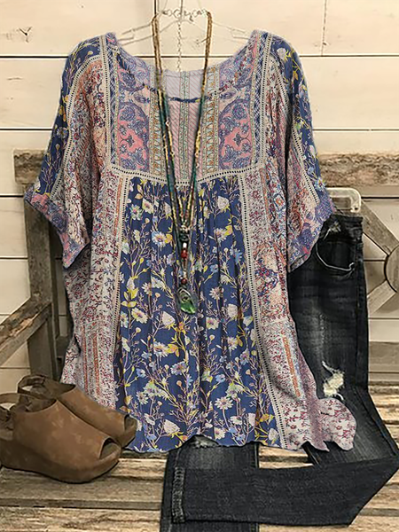 

taglia grande Casuale Bohemian Top, Viola, Blouses & Shirts