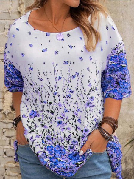 

shift short sleeve floral shirts & tops, Blue, T-Shirts