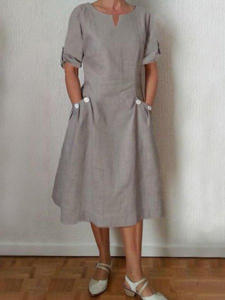 Cachi Girocollo Maniche Corte Gonna Casuale, Midi Dresses