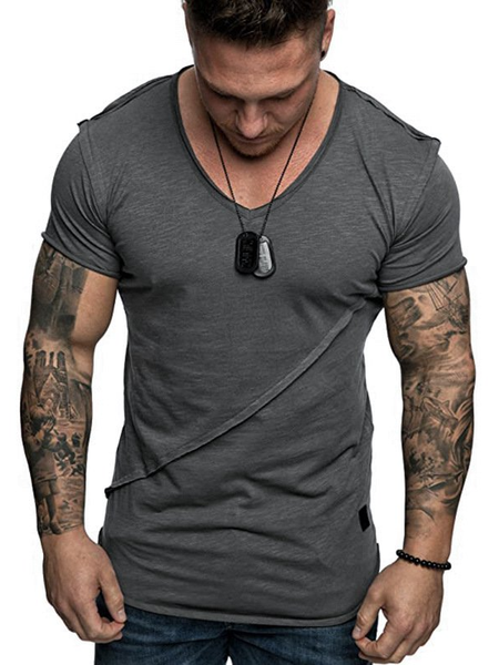 

Casual V Neck Cotton T-Shirts, Deep gray, Men's t-shirts