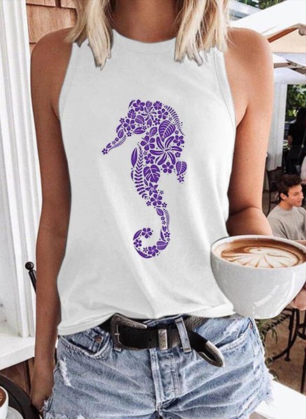 

Seahorse Beach Holiday Women Tank Top, White, Tank Tops