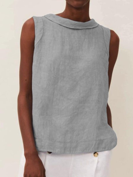 

Linen Short Sleeve Crew Neck Top, Gray, Tanks & Camis