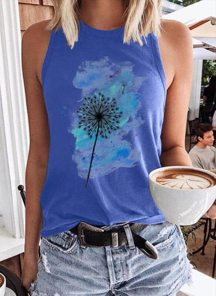

Dandelion Plant Women Casual Tank Top, Light blue, Tank Tops