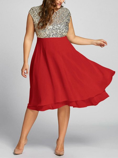 

Party Paneled Sleeveless A-Line Dresses, Red, Casual Dresses