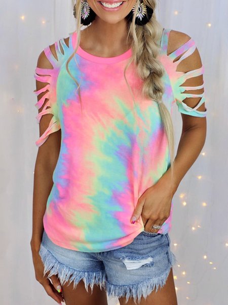 

Casual Round Neck Short Sleeve T-shirt, As picture, T-Shirts