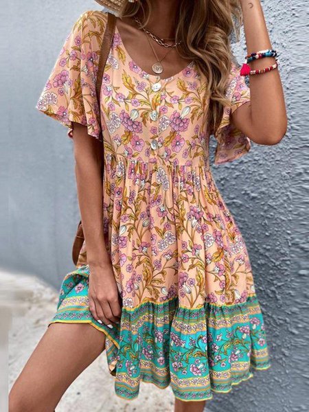 

Short Sleeve Vintage Weaving Dress, Orange, Mini Dresses