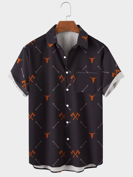 

Cotton-Blend Shirt Collar Shirts & Tops, As picture, Men's Floral shirt