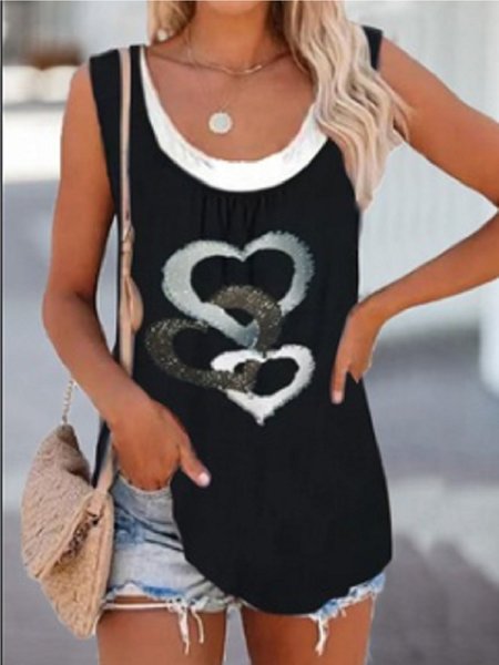 

Casuale Stampato Girocollo senza maniche Top, Nero, Tank Top