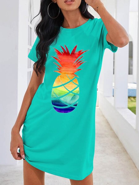 

Pineapple Holiday Beach Women Casual Dresses, Cyan, Casual Dress