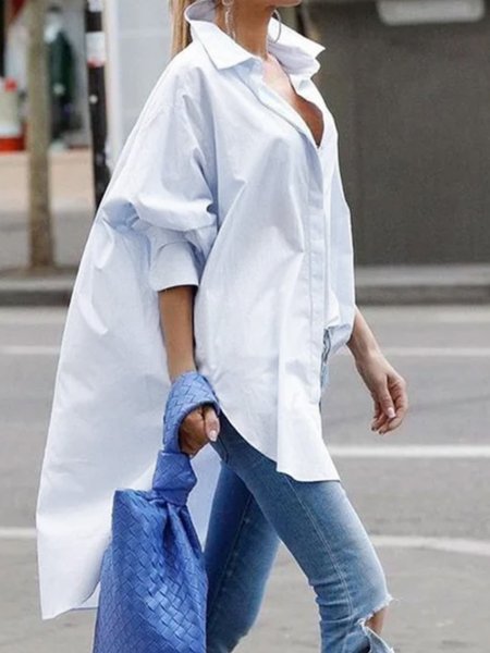 

Colletto a Camicia Casuale Superiore, Bianco, Blouses & Shirts