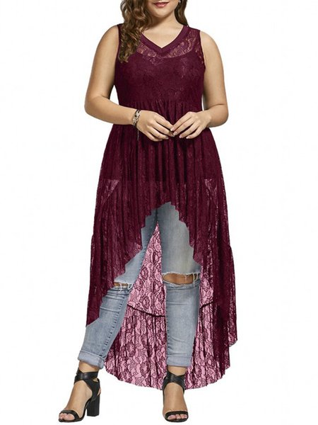 

Sleeveless High Low Vintage Dresses, Wine red, Casual Dresses