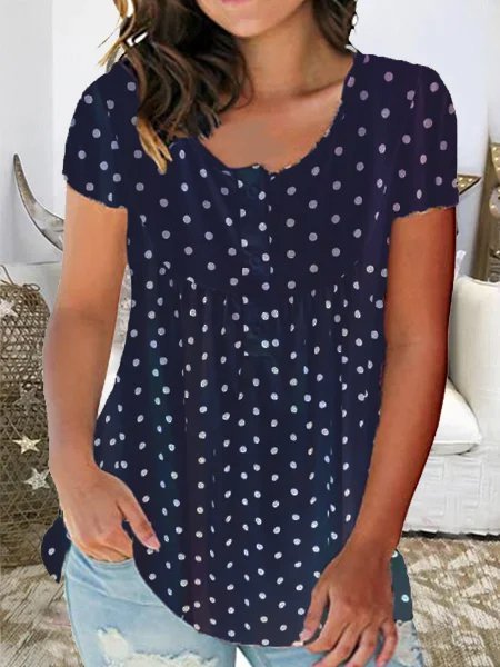 

a pois Girocollo Casuale Camicie & Top, Blu, Blouses & Shirts