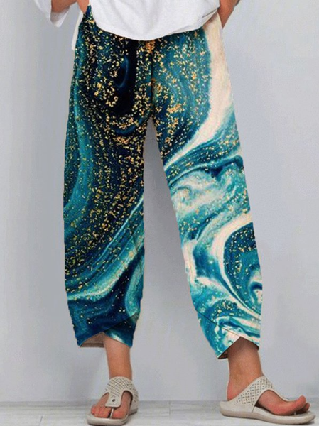 

Holiday Geometric Cotton-Blend Pants, Blue, Pants