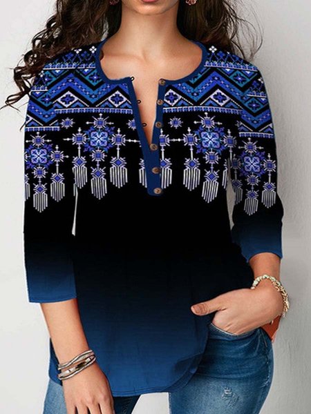 

plus size women a-line half sleeve shirts & tops, Blue, Long sleeve tops