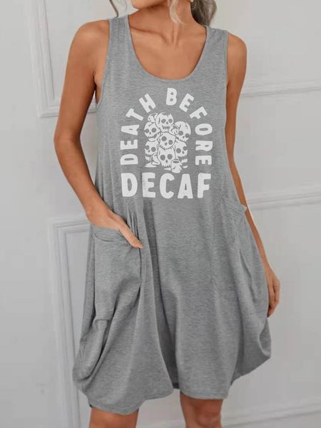 

Death Before Decaf Sleeveless Crew Neck Dresses, Light gray, Casual Dress