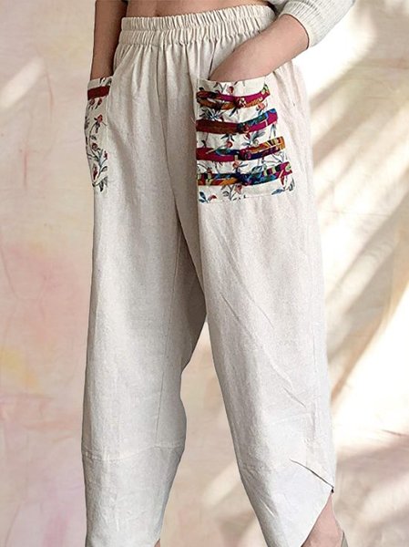 

Casual Floral Pants, White, Pants