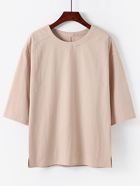 

Men's Round Neck Comfortable Casual Loose Top, Apricot, T-Shirts