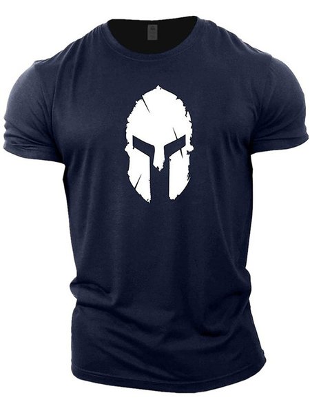 

Casual Round Neck Printed Short Sleeve T-shirt, Navy blue, T-shirts