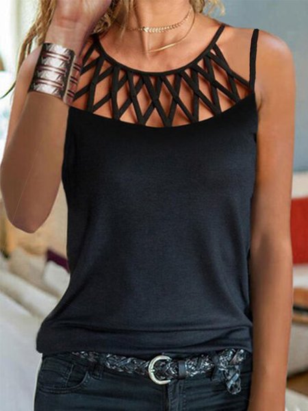 

Sleeveless Crew Neck Shirts & Tops, Black, Tops