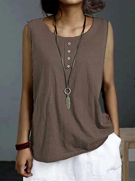 

Vintage Abbottonato Solido senza maniche Girocollo taglia grande Casuale Veste Top, Caffè, Tank Top