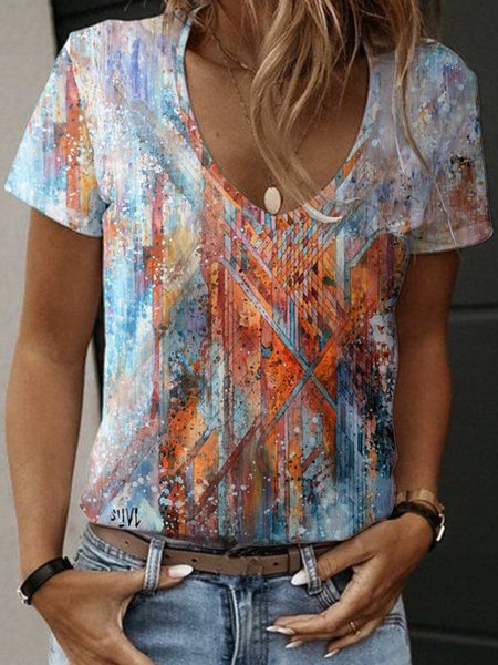 

Maniche Corte Stampato Scollo a V Camicie & Top, Come immagine, T-Shirts