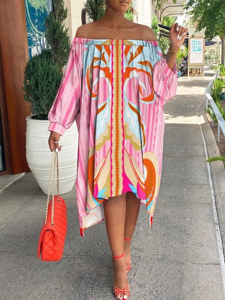 

Cold Shoulder Floral Long Sleeve Vintage Dress, As picture, Midi Dresses