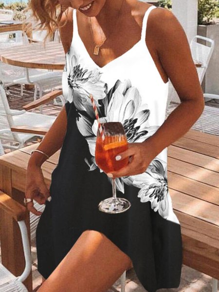 

Scollo a V senza maniche Stampato Abito, Multicolore, Mini Dresses