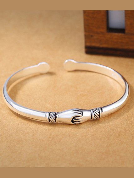

Retro handshake creative design open adjustable bracelet, Silver, Bracelets & Anklets