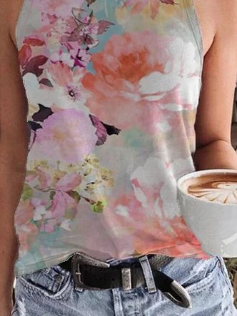 

Floral print casual vest & Tops, As picture, Tank Tops & Camis