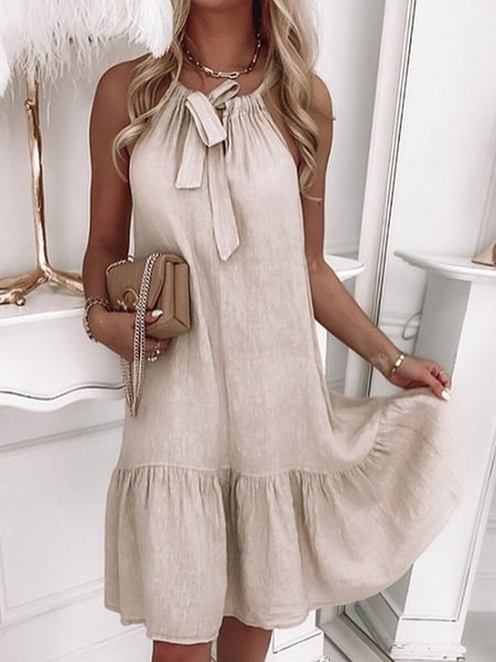 

Cotone Spalla Nuda Girocollo Abito, Albicocca, Mini Dresses