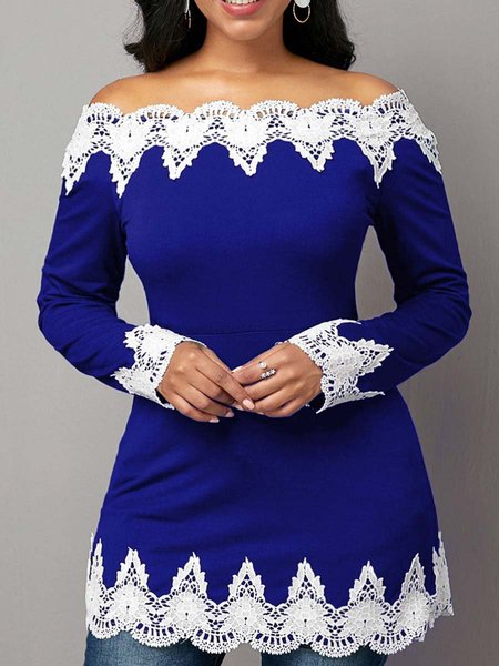

a-line plain shirts & tops, Blue, Long sleeve tops