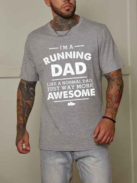

I Am A Running Dad Men's Cotton Casual Shirts & Tops, Gray, T-shirts