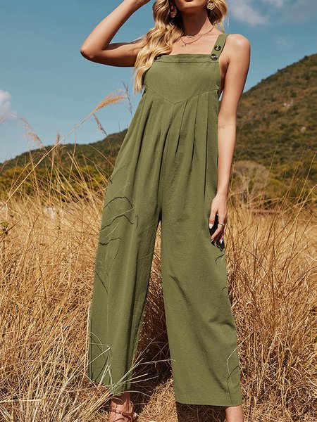

Dritto Collo quadrato senza maniche Solido Pezzi interi, Verde militare, Jumpsuits