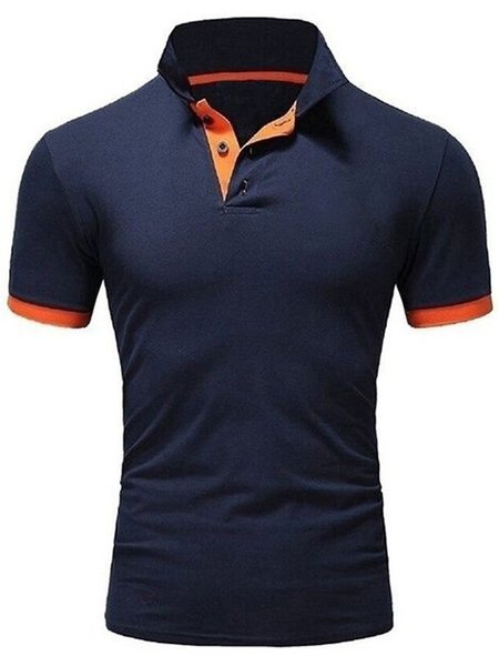 

Short Sleeve Turn-Down Collar Casual Shirts & Tops, Navy blue, T-shirt