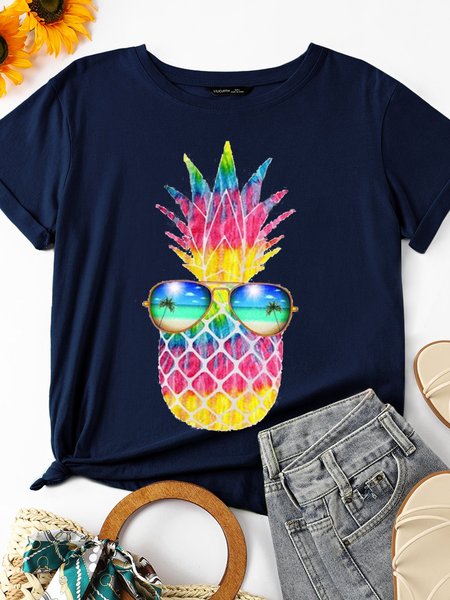 

Pineapple Glasses Beach Holiday Funny Graphic Women Tshirt, Deep blue, T-shirts