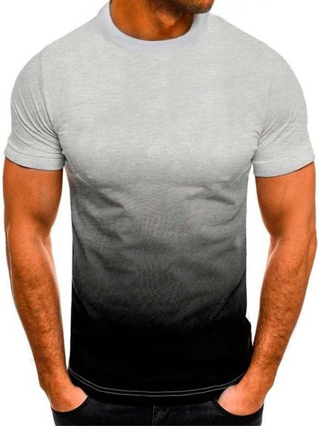 

Short Sleeve Casual Color-Block Crew Neck Shirts & Tops, Light gray, T-shirt