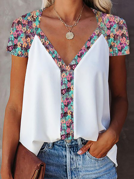 

Plus size V Neck Floral Shirts & Tops, Blue, Tops