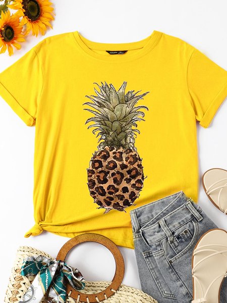 

Pineapple Leopard Beach Holiday Women Tshirt, Yellow, T-shirts